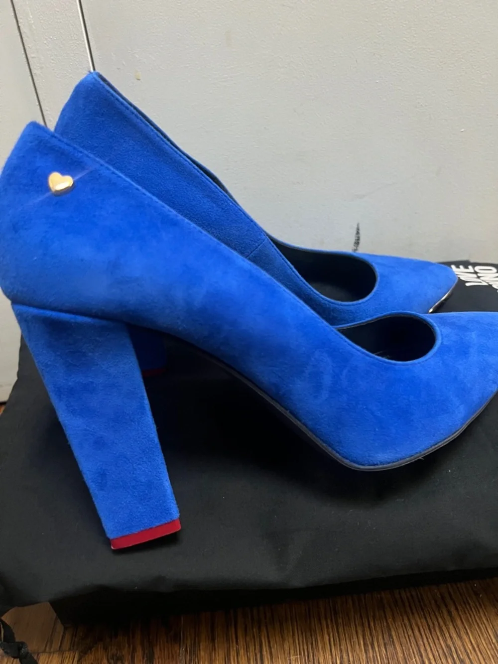Love Moschino Cobalt Blue Suede Pointed Toe Pumps - Picture 2 of 4